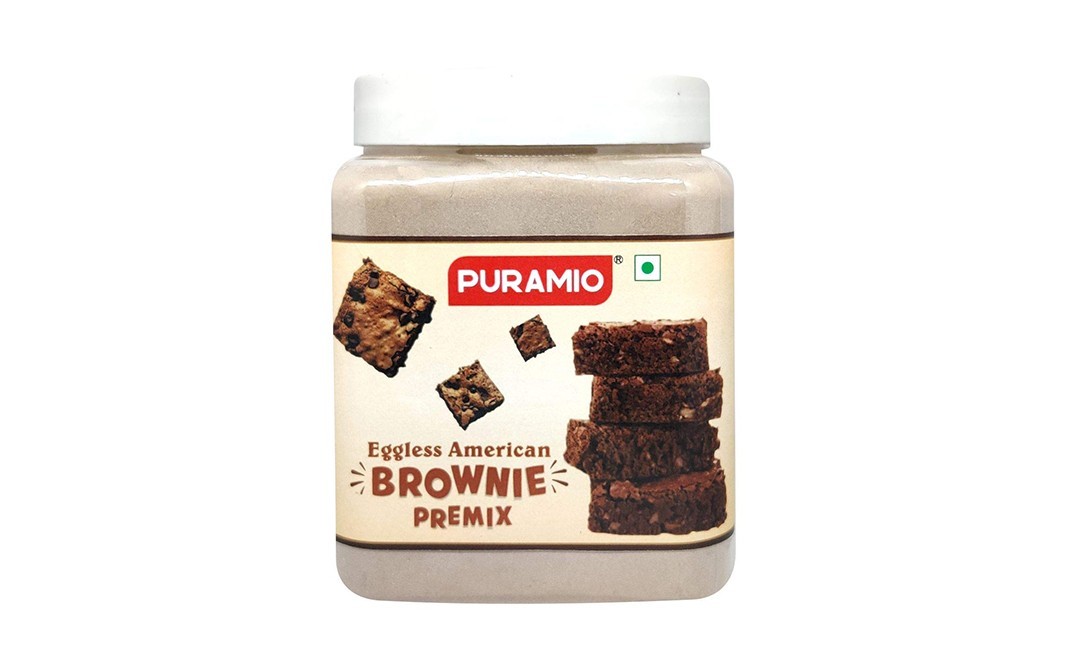 Puramio Eggless American Brownie Premix   Plastic Jar  800 grams